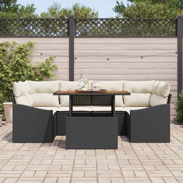 vidaXL Tuin Sofa Set met opslag 7 pcs Zwart Poly riet