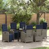vidaXL Tuin eettafelset met kussen 7 pcs Grijs poly rattan