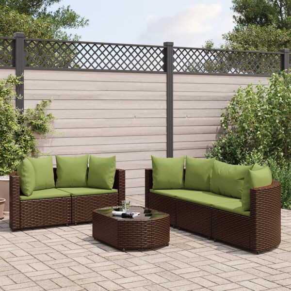 vidaXL 6-delige Loungeset met kussens poly rattan bruin