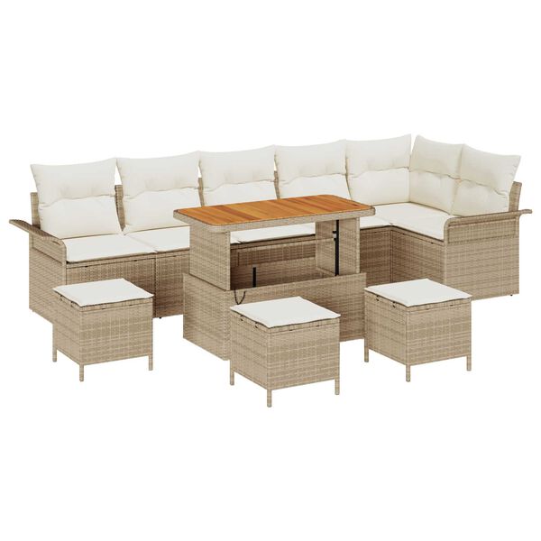 vidaXL Tuinbankenset met kussen 10 pcs Beige poly rattan