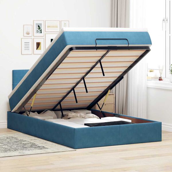 vidaXL Ottoman bed met matras en LED's 120x200cm fluweel donkerblauw