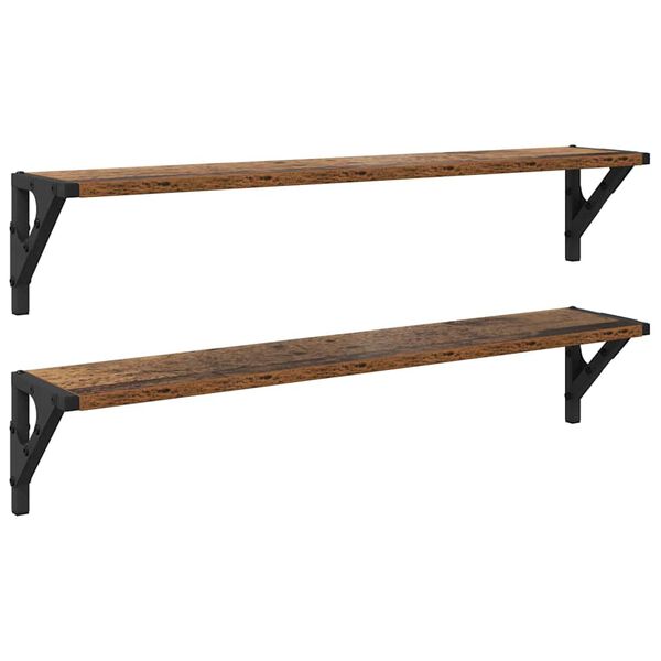 vidaXL Wandplanken 2 pcs Oud Hout 80 x 15 x 15,5 cm Bewerkt hout