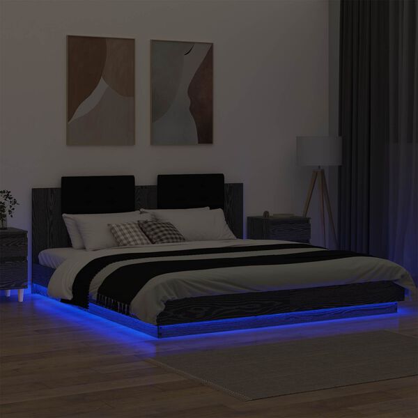 vidaXL Bedframe met Hoofdeinde Zwart Eiken 180 x 200 cm Bewerkt hout