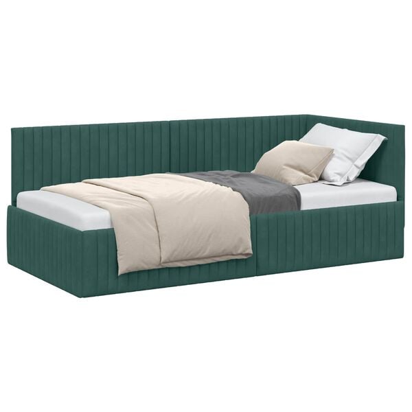 vidaXL Hoekbedframe met hoofdeinde Donkergroen 90 cm x 190 cm Fluweel