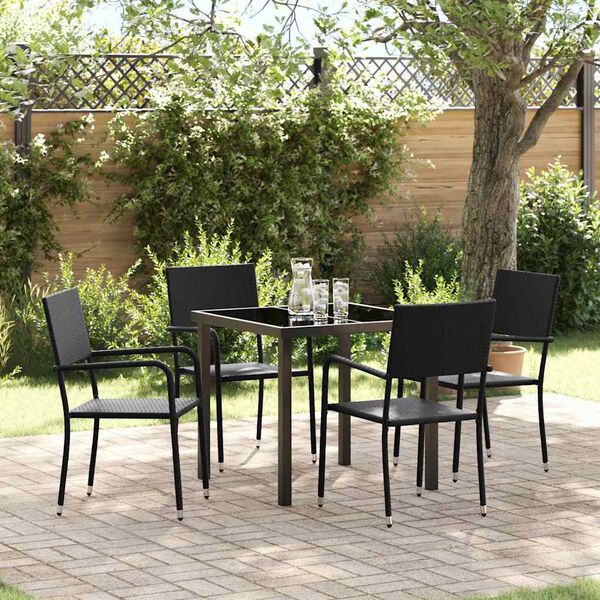 vidaXL Tuin eettafelset met kussen 5 pcs Zwart poly rattan