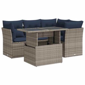 vidaXL 5-delige Loungeset met kussens poly rattan acacia grijs