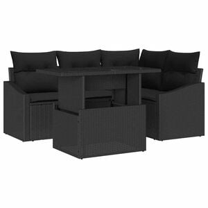vidaXL Tuin Sofa Set met kussen met opslag 5 pcs Zwart poly rattan