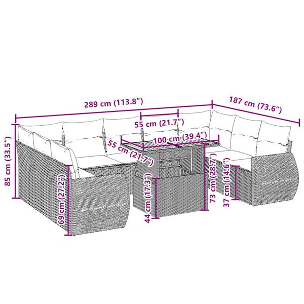 vidaXL 10-delige Loungeset met kussens poly rattan beige
