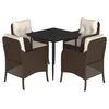 vidaXL 5-delige Tuinset met kussens poly rattan bruin
