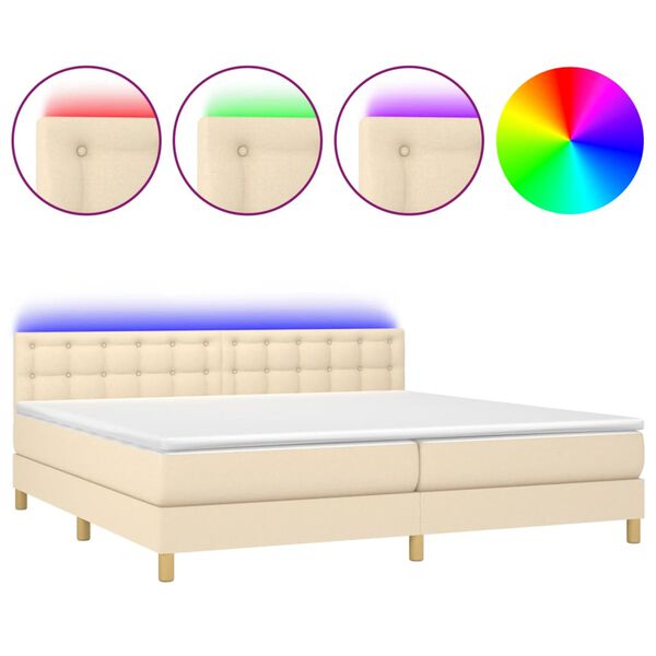 vidaXL Boxspring met matras en LED stof cr&egrave;mekleurig 200x200 cm