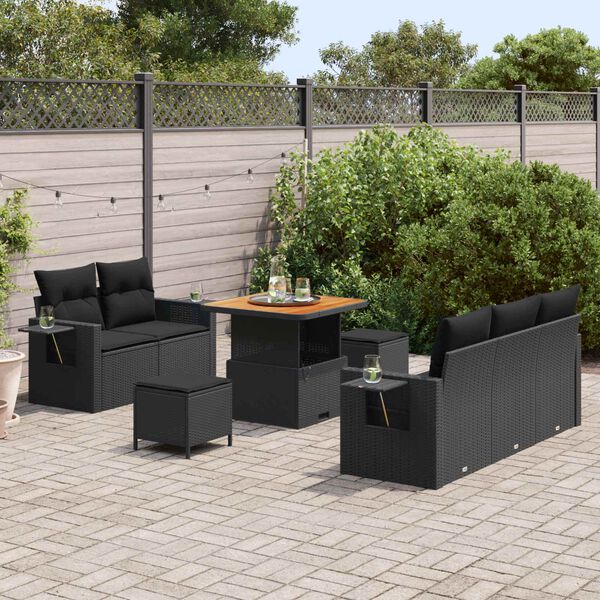 vidaXL Tuinbankenset met kussen 10 pcs Zwart poly rattan