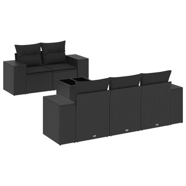 vidaXL 6-delige Loungeset met kussens poly rattan zwart