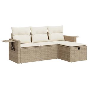 vidaXL 4-delige Loungeset met kussens poly rattan beige