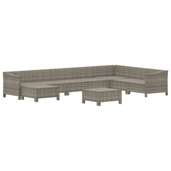 vidaXL 9-delige Loungeset met kussens poly rattan grijs