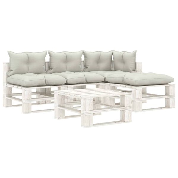 vidaXL 5-delige Loungeset met beige kussens pallet hout