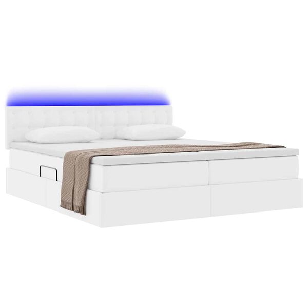vidaXL Opbergbed met LED met matras Puur Wit 200 x 200 cm Nep Leer
