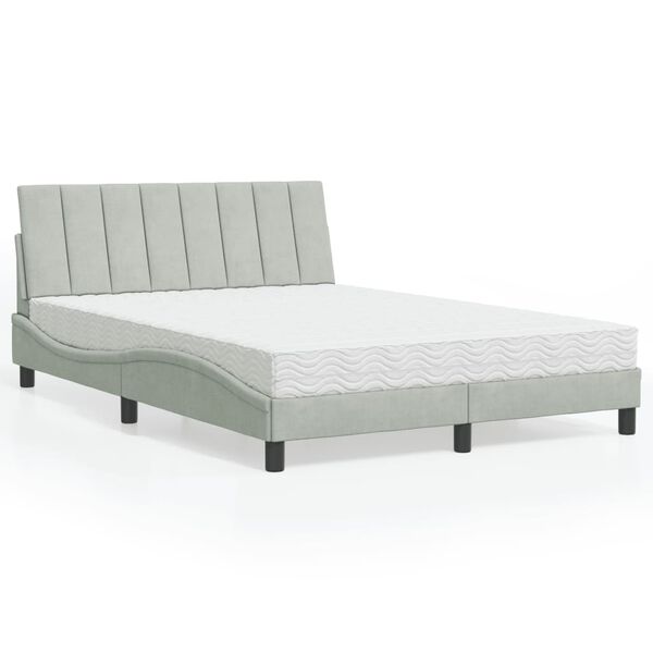 vidaXL Bed met matras "Hanko" fluweel lichtgrijs 140x190 cm