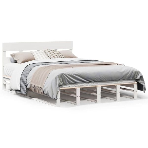 vidaXL Bedframe zonder matras massief grenenhout wit 160x200 cm