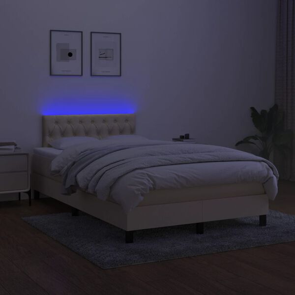 vidaXL Boxspring met matras en LED stof cr&egrave;mekleurig 120x200 cm