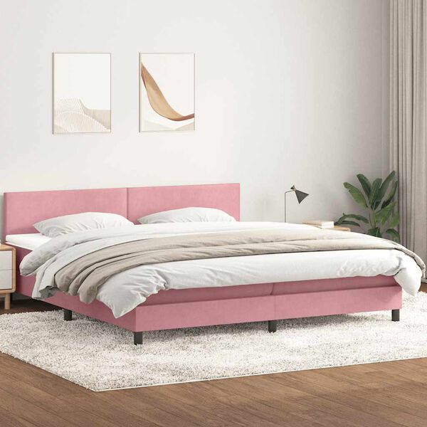 vidaXL Boxspring met matras en LED fluweel roze 180x210 cm