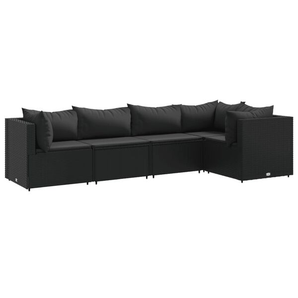 vidaXL 5-delige Loungeset met kussens poly rattan zwart