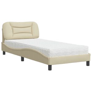 vidaXL Bed met matras "Hvar" stof crèmekleurig 90x200 cm