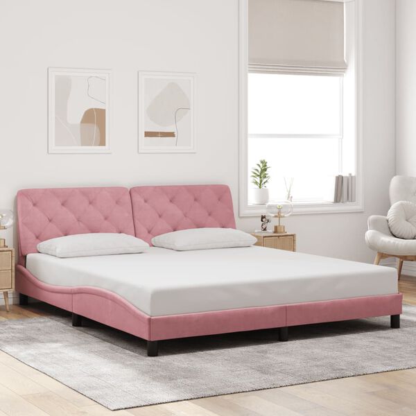 vidaXL Bedframe met LED zonder matras fluweel roze 180x200 cm