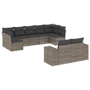 vidaXL 9-delige Loungeset met kussens poly rattan grijs