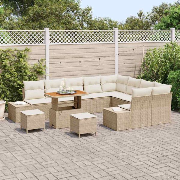 vidaXL Tuinbankenset met kussen met opslag 12 pcs Beige Poly riet