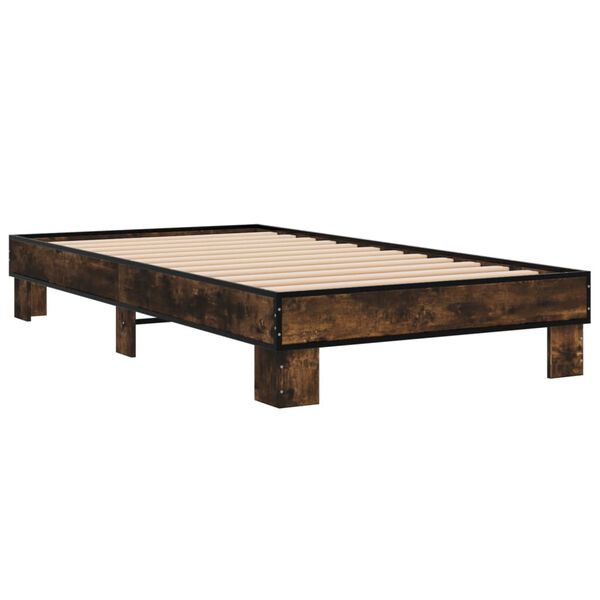 vidaXL Bedframe bewerkt hout en metaal gerookt eikenkleurig 75x190 cm