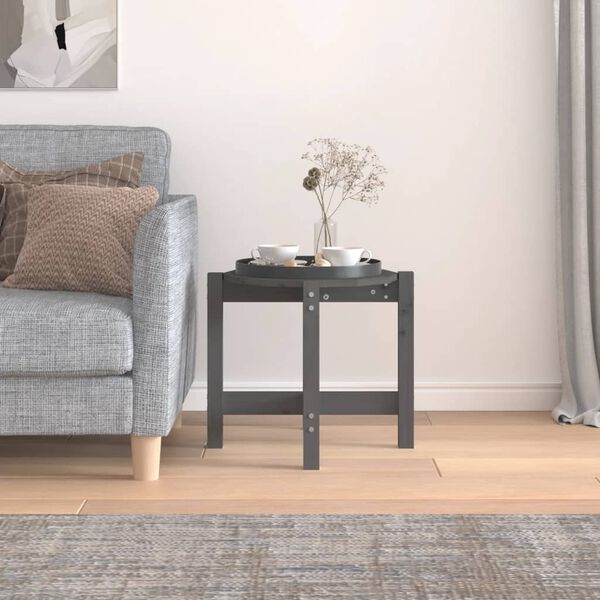 vidaXL Salontafel &Oslash; 52,5x45 cm massief grenenhout grijs