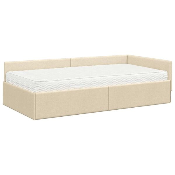 vidaXL Hoekbedframe met Matras Anders met hoofdeinde 2 pcs Cr&egrave;me Stof