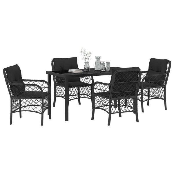 vidaXL Tuin eettafelset met kussen 5 pcs Zwart poly rattan