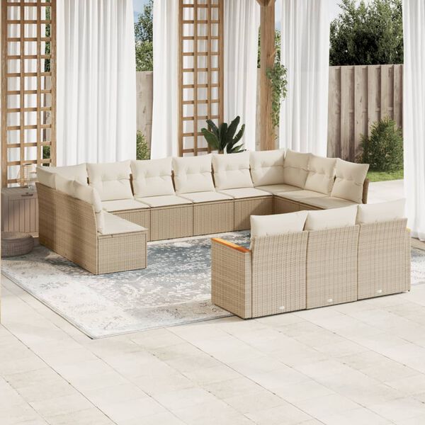 vidaXL 13-delige Loungeset met kussens poly rattan beige