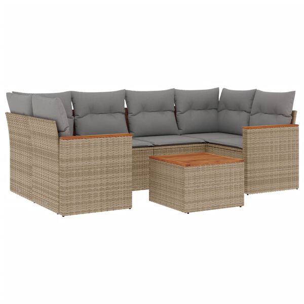 vidaXL 7-delige Loungeset met kussens poly rattan gemengd beige
