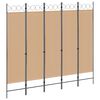 vidaXL 5-Panel Room Divider Beige 200 x 180 cm Stof