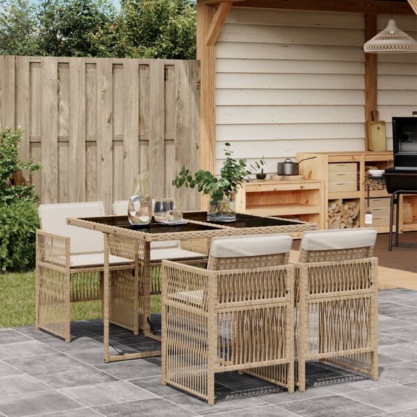 vidaXL 5-delige Tuinset met kussens poly rattan beige