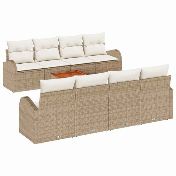 vidaXL Tuinbankenset met opslag 9 pcs Beige en Cr&egrave;me poly rattan