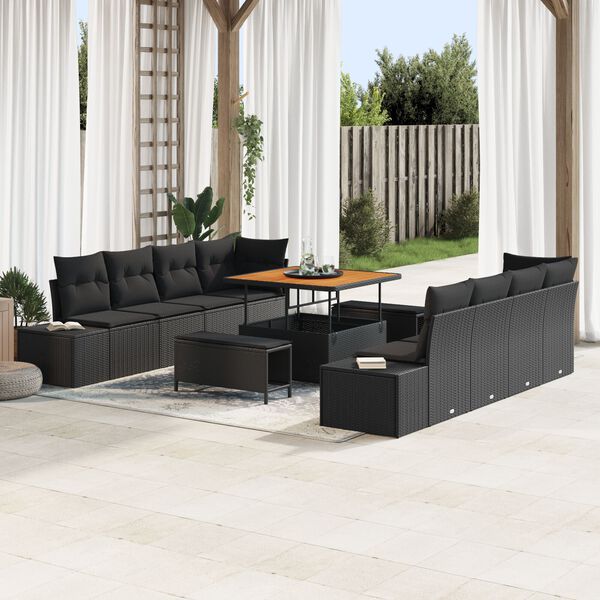 vidaXL Tuin Sofa Set 11 pcs Zwart Poly Rattan en Poedergecoat Staal