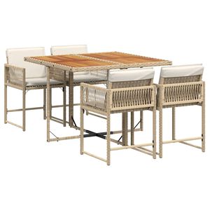 vidaXL 5-delige Tuinset met kussens poly rattan beige