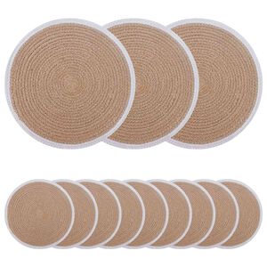 vidaXL Jute placematten 12 st Natuurlijk en Wit 100% Tossa Jute