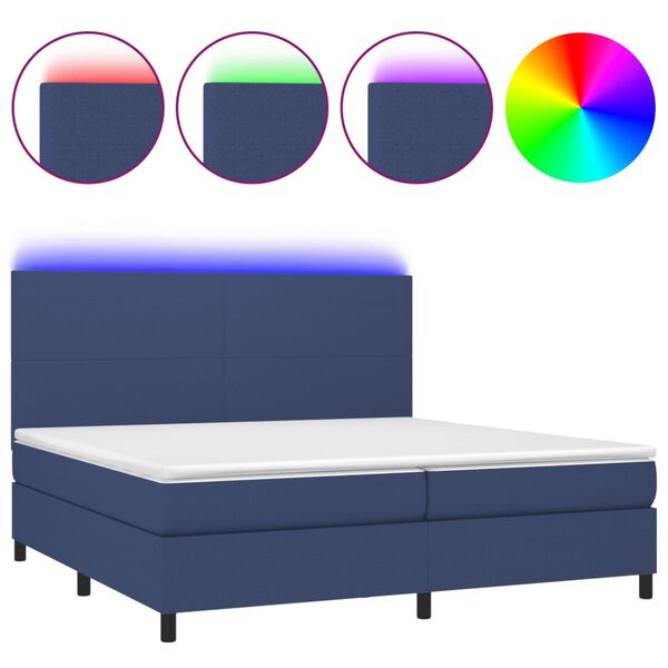 vidaXL Boxspring met matras en LED stof blauw 200x200 cm