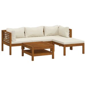 vidaXL 5-delige Loungeset met cr&egrave;mekleurige kussens massief acaciahout