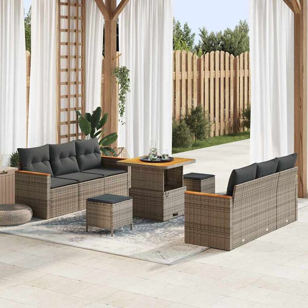 vidaXL Tuinbankenset met kussen 11 pcs Grijs poly rattan