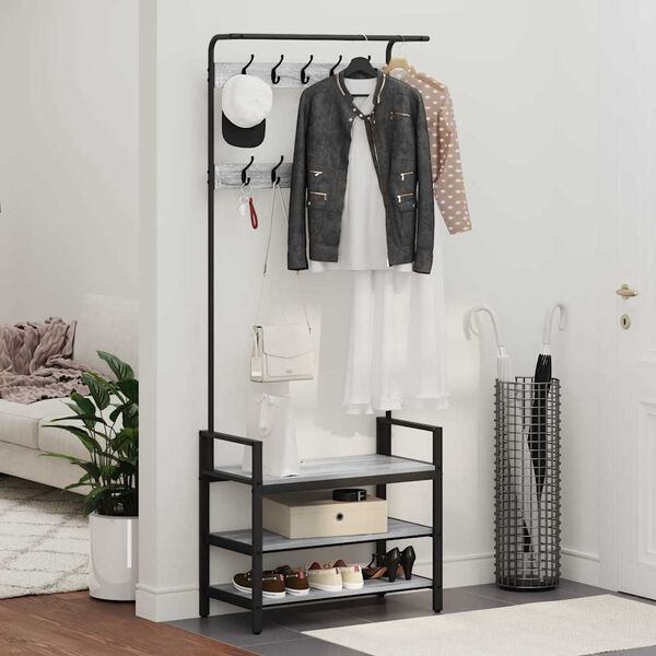 vidaXL Kapstok met plank Grijs Sonoma 75 x 34 x 184 cm Bewerkt hout