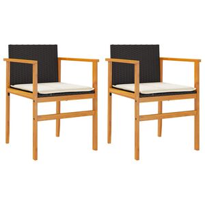 vidaXL Tuinstoelen 2 st met kussens poly rattan en massief hout zwart