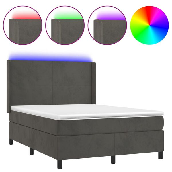 vidaXL Boxspring met matras en LED fluweel donkergrijs 140x190 cm