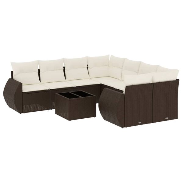 vidaXL 9-delige Loungeset met kussens poly rattan bruin