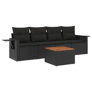 vidaXL 5-delige Loungeset met kussens poly rattan zwart