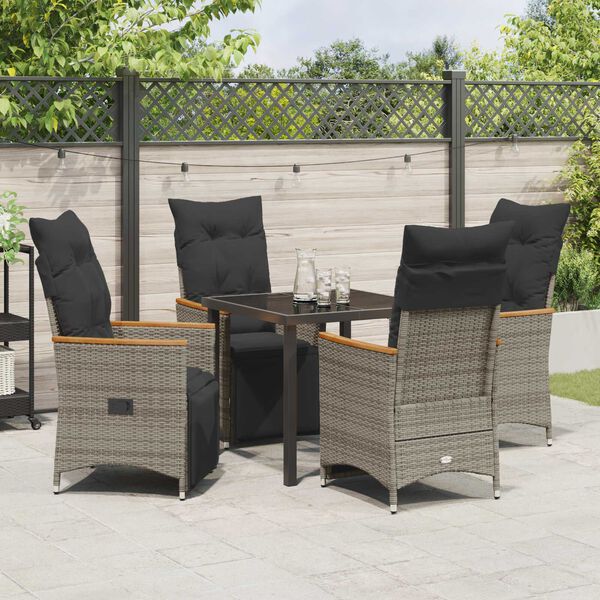 vidaXL Tuin eettafelset met kussen 5 pcs Grijs poly rattan